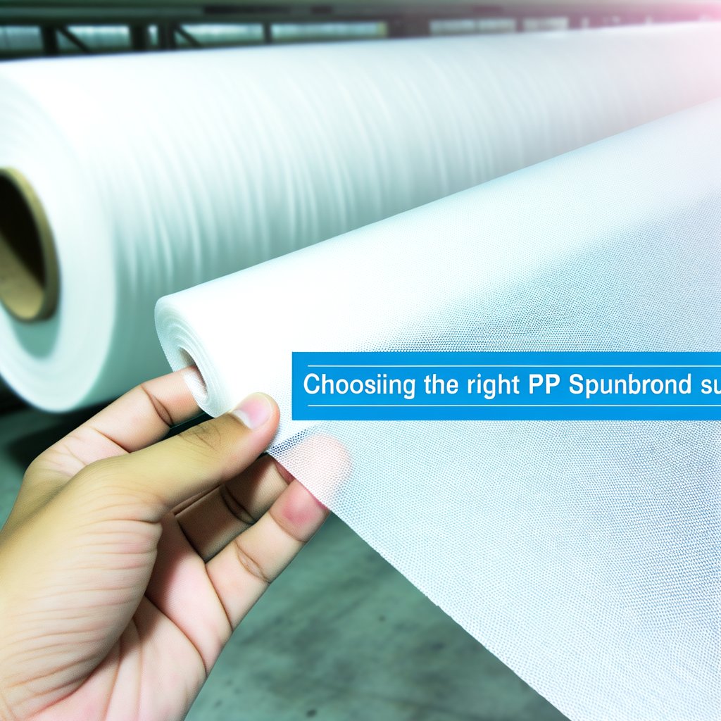 A diagram depicting key factors to consider when choosing a PP spunbond non woven fabric supplier. These factors include understanding your needs, evaluating the supplier's experience and expertise, manufacturing capabilities, quality control measures, customization options, pricing, customer service, and sustainability practices.