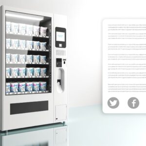 A graphic comparing different types of sanitary pad vending machines, including a basic dispenser, a standard coin-operated machine, a touchless dispenser, a wall-mounted model, and a large-capacity vending machine. Each type is illustrated with a simple icon and accompanied by an estimated price range.