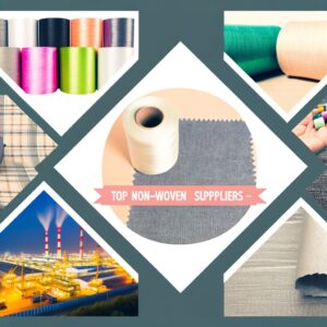 "Close-up shot of various types of non-woven fabrics, including spunbond, meltblown, needlepunch, polypropylene, and polyester fabrics in different colors and textures. Samples showcase the versatility and range of applications for non-woven materials."