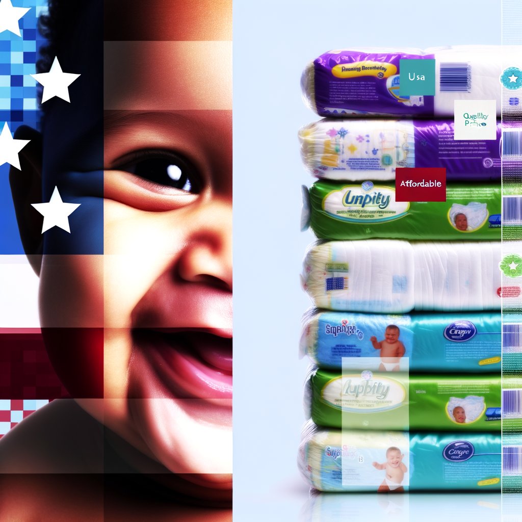 A diverse assortment of Favourite Fab disposable diapers, showcasing various sizes and potentially private label options. The image highlights the high-quality materials and construction of the diapers manufactured in the USA.