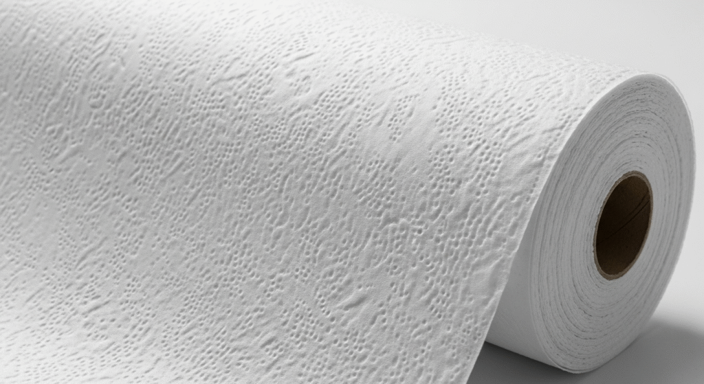 A close-up shot of embossed nonwoven fabric showcasing a custom-designed, textured pattern that enhances its softness and absorbency.