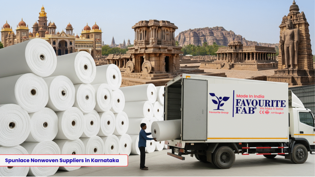 Image showing high-quality Viscose/Polyester spunlace fabric rolls supplied by Spunlace Nonwoven Suppliers in Karnataka who are ISO certified.