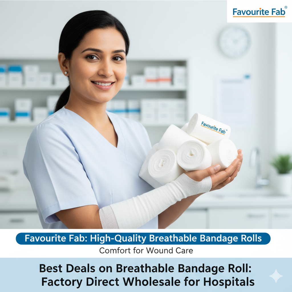 Close-up of porous, breathable bandage roll products from Favourite Fab, emphasizing high quality and comfort for wound care.