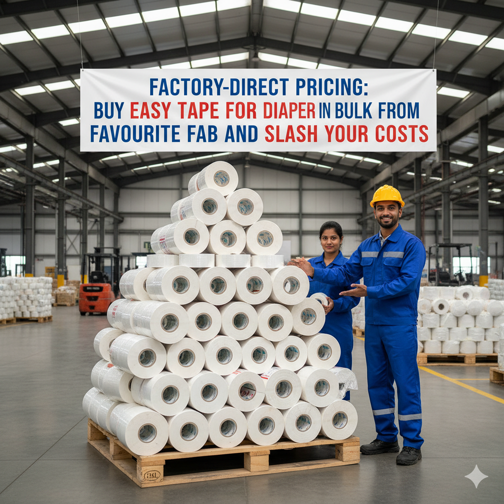 Large industrial pallet stacked high with rolls of packaging tape, demonstrating the volume available when you buy easy tape for Daiper in bulk from the manufacturer.