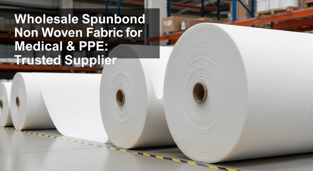 High-quality, white polypropylene spunbond non woven fabric roll being prepared for wholesale supply. We are your reliable spunbond non woven fabric supplier for medical and PPE applications.
