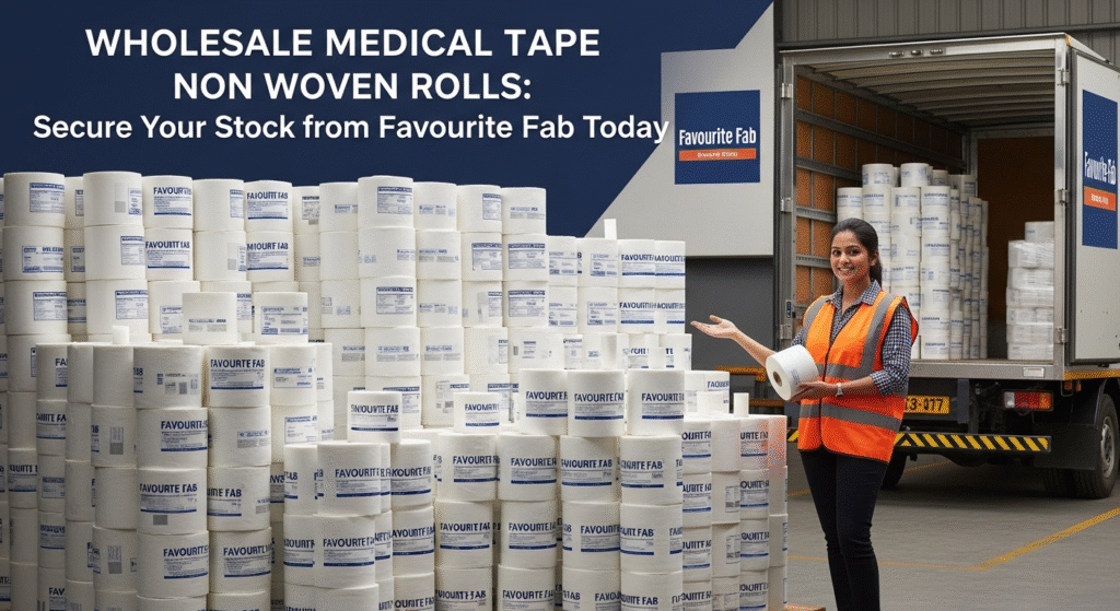 A selection of high-quality, breathable medical tape non woven rolls ready for wholesale distribution from Favourite Fab, emphasizing bulk supply.