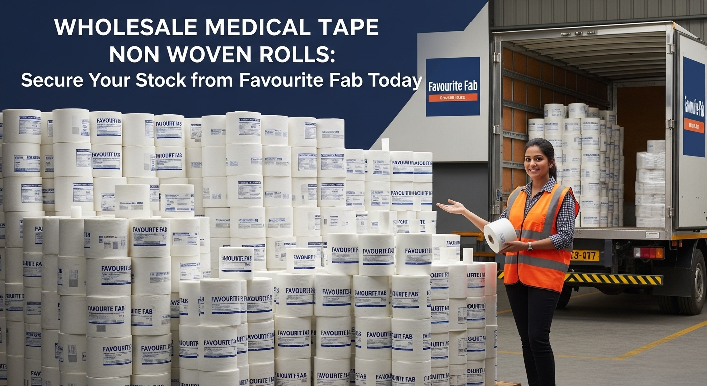 A selection of high-quality, breathable medical tape non woven rolls ready for wholesale distribution from Favourite Fab, emphasizing bulk supply.