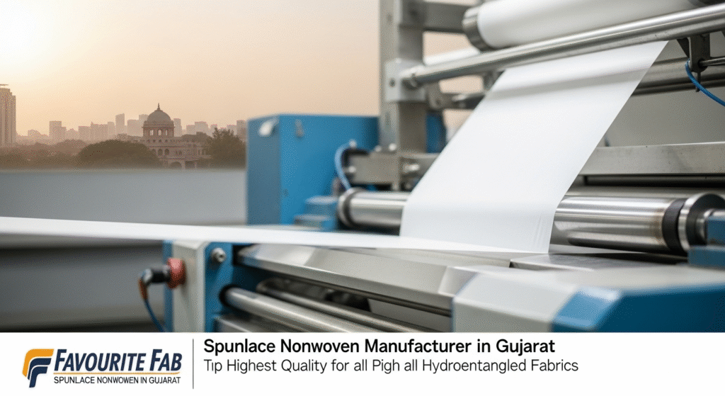 An advanced view of the production line showcasing high-quality material being processed by a leading Spunlace Nonwoven Manufacturers in Gujarat.