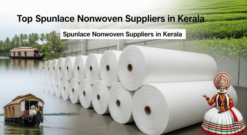 High-quality spunlace nonwoven fabric rolls, illustrating the material supplied by Spunlace Nonwoven Suppliers in Kerala for hygiene and medical applications.