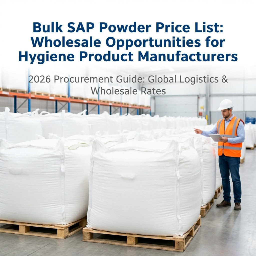 A professional logistics display showcasing industrial-sized bags of super absorbent polymer, highlighting the competitive Sap powder price for bulk wholesale buyers.
