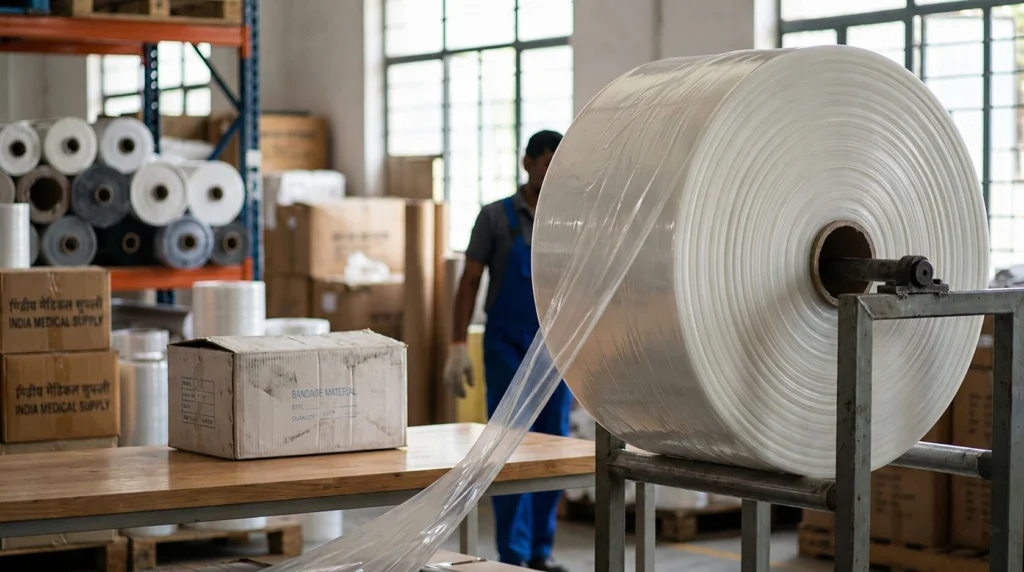 PE Film Jumbo Roll for Bandage Manufacturing, Medical Grade Waterproof Polyethylene Film Roll Supplier India