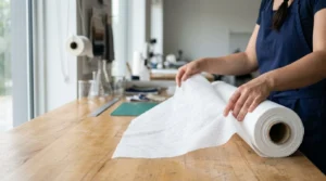 Microfibre spunlace nonwoven fabric roll for industrial and hygiene applications