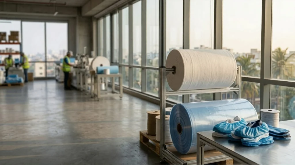 Shoe cover raw material nonwoven fabric and CPE film rolls for medical and industrial use