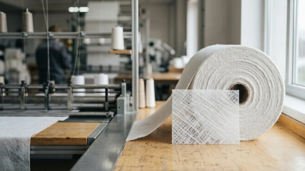 Semi cross spunlace nonwoven fabric roll with uniform fiber distribution