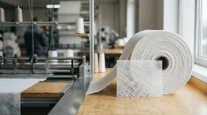 Semi cross spunlace nonwoven fabric roll with uniform fiber distribution