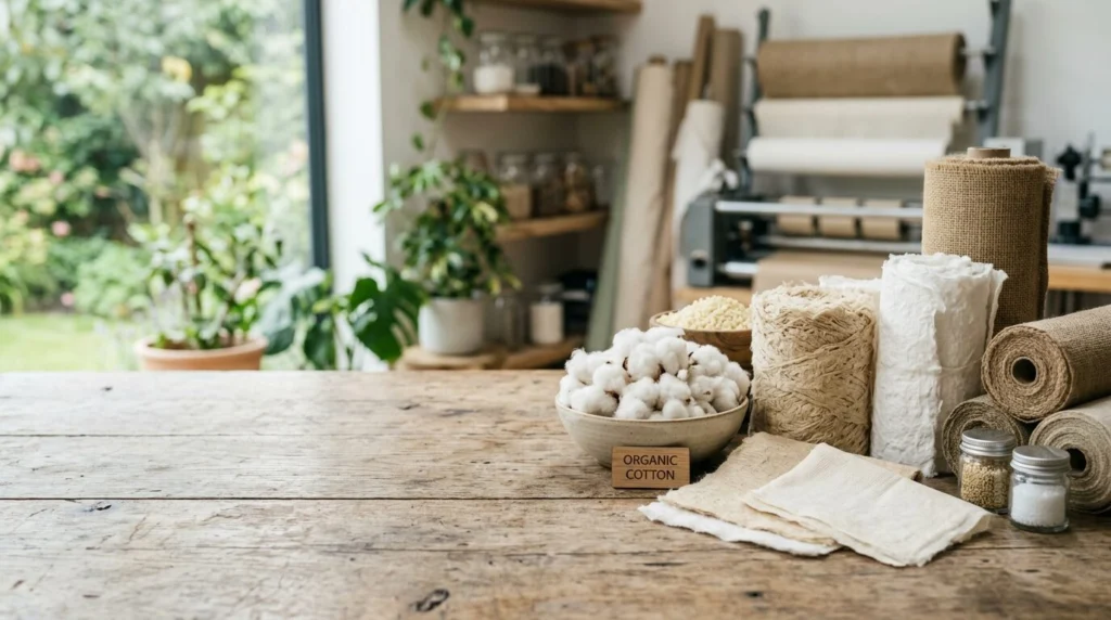Biodegradable sanitary pad raw materials including organic cotton, bamboo fiber, and biodegradable SAP sheets