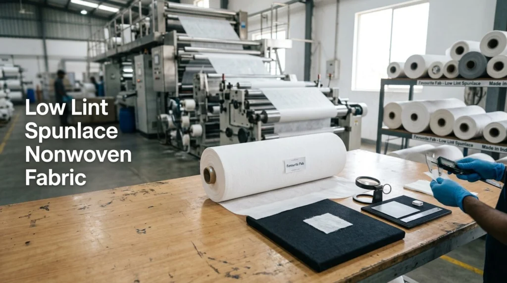 Low lint spunlace nonwoven fabric roll for industrial wipes and hygiene applications by Favourite Fab India