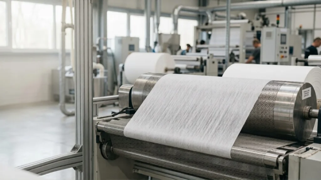 Parallel laid spunlace nonwoven fabric roll for hygiene and wipes manufacturing