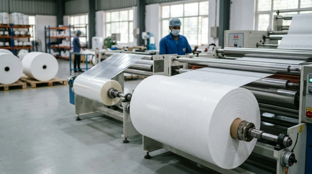 Spunlace nonwoven laminated with PE film for hygiene and medical applications