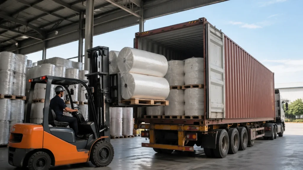 Container Loading Jumbo Rolls 40ft HC Nonwoven — wholesale supplier India