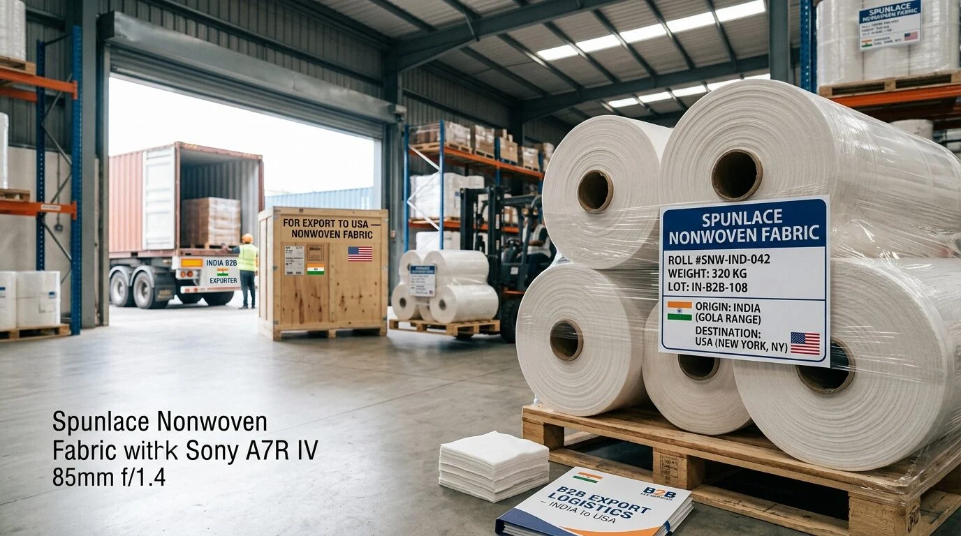 Spunlace nonwoven fabric rolls manufactured in India for USA bulk export supply, soft and durable material for wipes, medical, hygiene, and industrial applications.