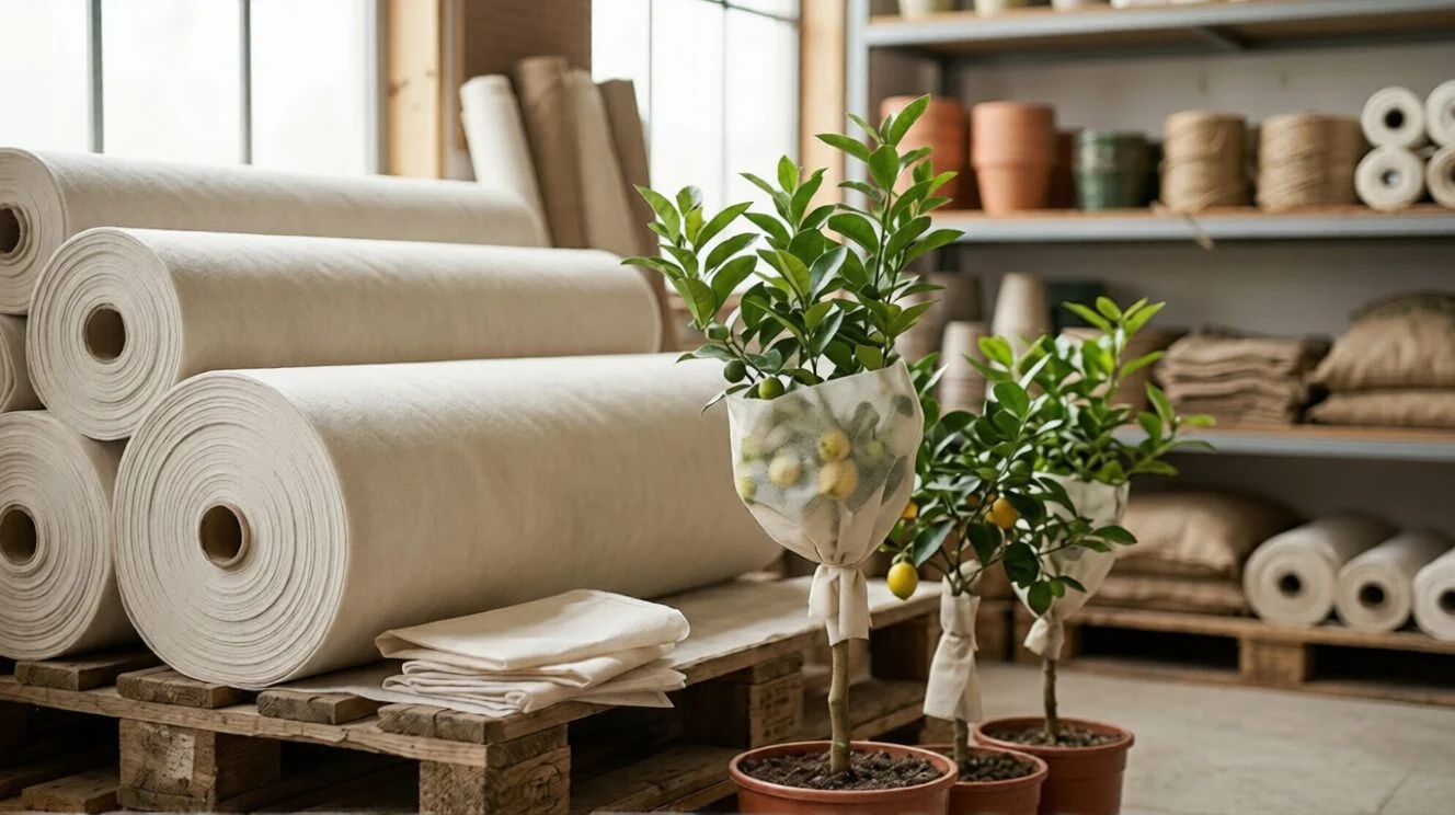 UV treated fruit skirting bags nonwoven fabric rolls for agricultural crop protection, breathable and durable nonwoven material used in orchards and fruit farming applications.