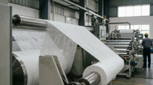 Polyester spunbond nonwoven fabric roll manufactured in India for filtration, packaging, medical, and industrial applications with durable PET fibers.