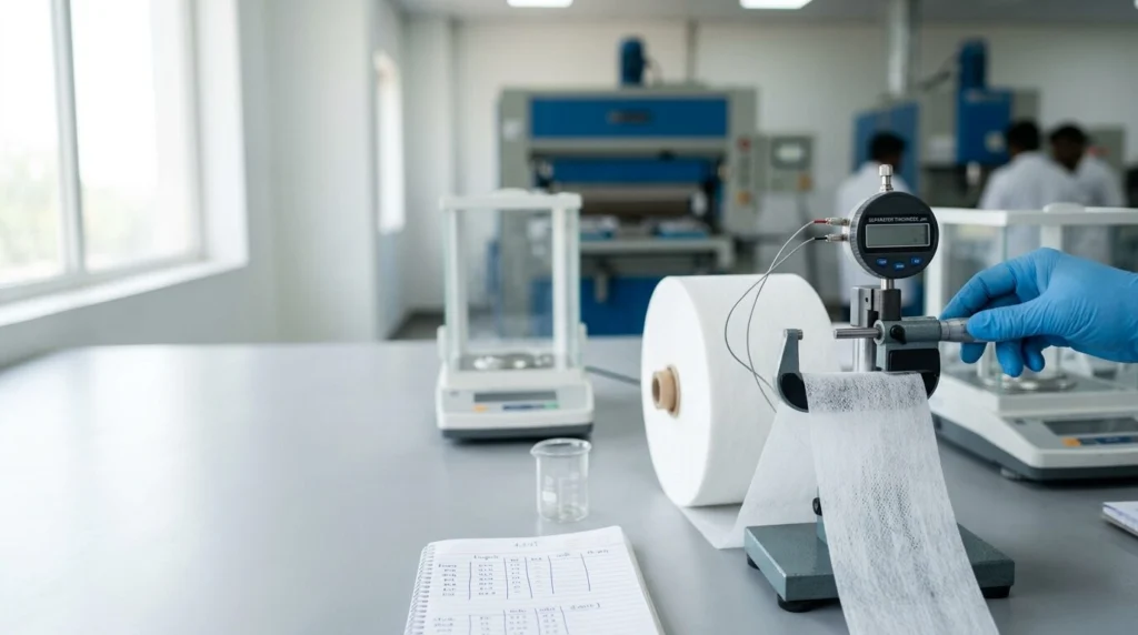 Battery separator nonwoven fabric for EV batteries and energy storage systems manufactured in India, offering high thermal stability, insulation, and electrolyte absorption performance.