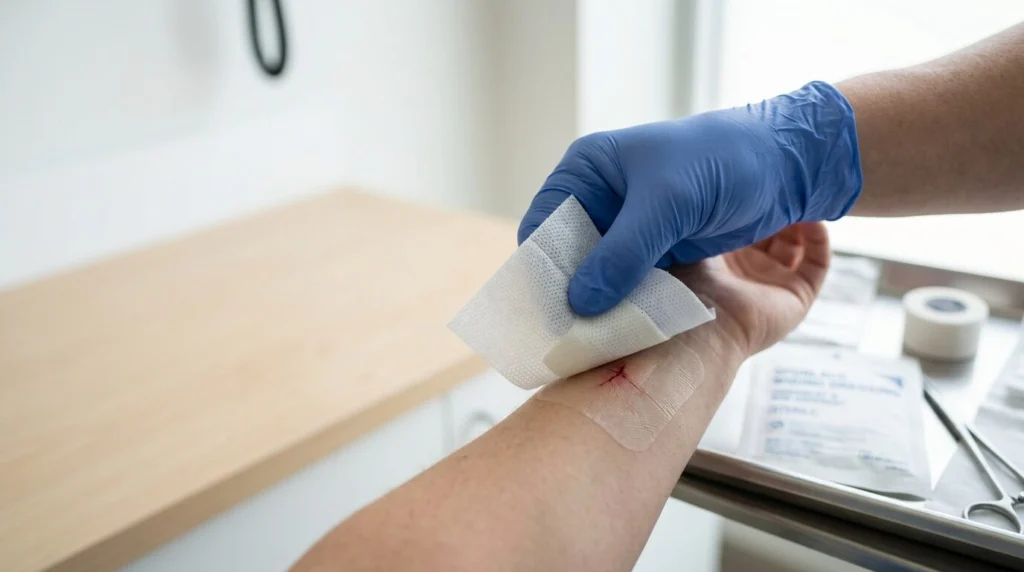 Spunlace nonwoven fabric for wound dressings with soft, non-adherent and highly absorbent medical-grade texture for advanced wound care applications.