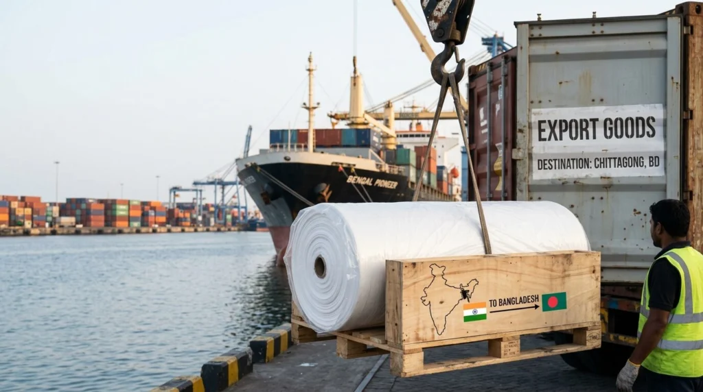 Nonwoven fabric manufacturer in India exporting high-quality spunbond, spunlace, SMS, and industrial nonwoven fabrics to Bangladesh for hygiene, medical, packaging, and textile applications.