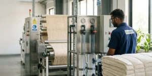Sustainable ZLD nonwoven fabric manufacturing facility in India with eco-friendly production processes, water recycling systems, and ESG-compliant nonwoven sourcing solutions.