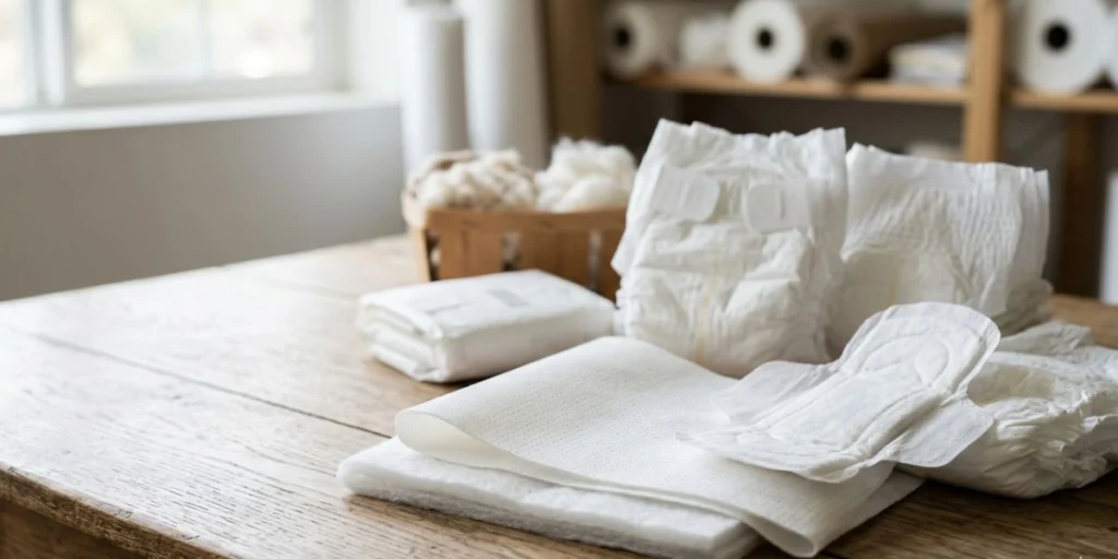 Nonwoven fabric used in hygiene products including sanitary pads, baby diapers, adult incontinence pads, and disposable hygiene applications manufactured by Favourite Fab.