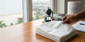 70/30 viscose polyester spunlace nonwoven fabric roll for standard wipe applications with soft texture, durable strength, and uniform surface finish manufactured in India.
