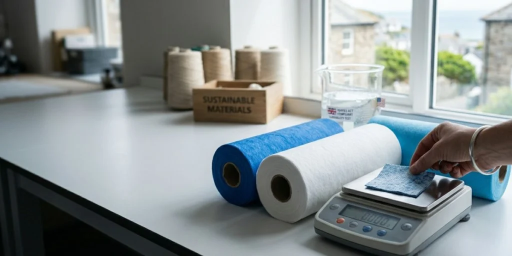 PP spunbond nonwoven fabric rolls stacked in a textile warehouse for wholesale supply in India with price per kg sourcing guide for industrial buyers.