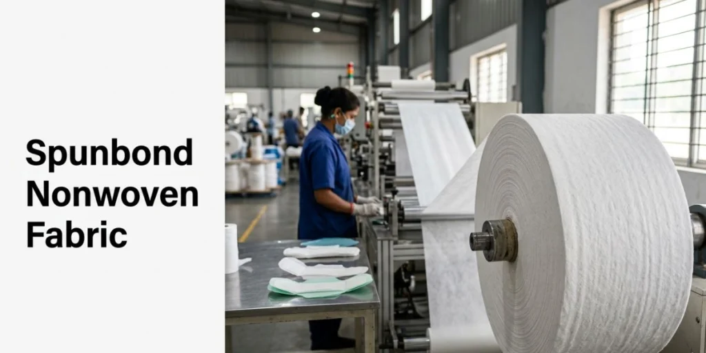 Spunbond nonwoven fabric used as sanitary pad raw material for soft breathable topsheet and leakproof backsheet manufacturing in India by Favourite Fab.