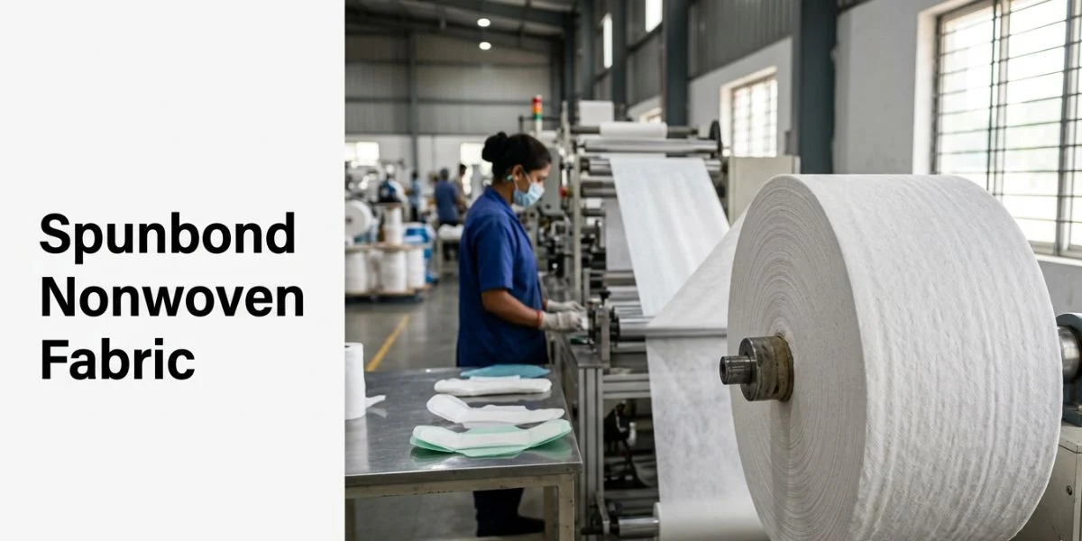 Spunbond nonwoven fabric used as sanitary pad raw material for soft breathable topsheet and leakproof backsheet manufacturing in India by Favourite Fab.