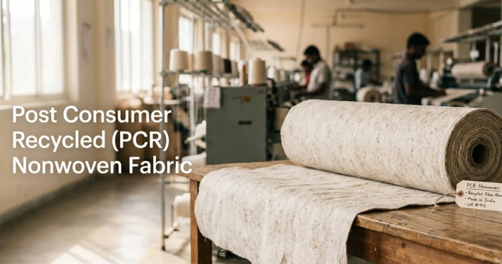 Consumer recycled PCR nonwoven fabric manufacturer in India producing sustainable eco-friendly nonwoven materials for packaging, hygiene, medical, agriculture, and industrial applications.