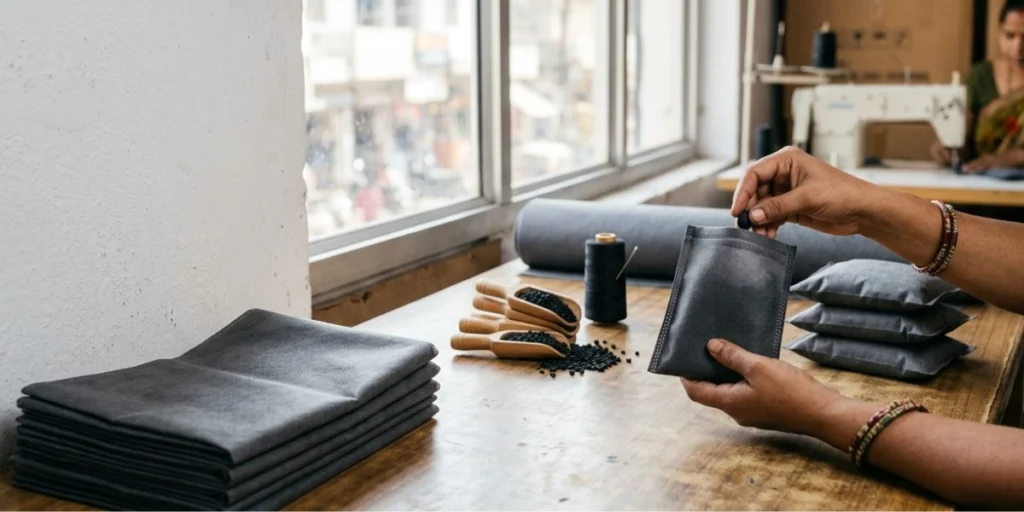 Activated carbon pouch nonwoven fabric manufacturer and supplier in India offering odor control, moisture absorption, and industrial filtration solutions.