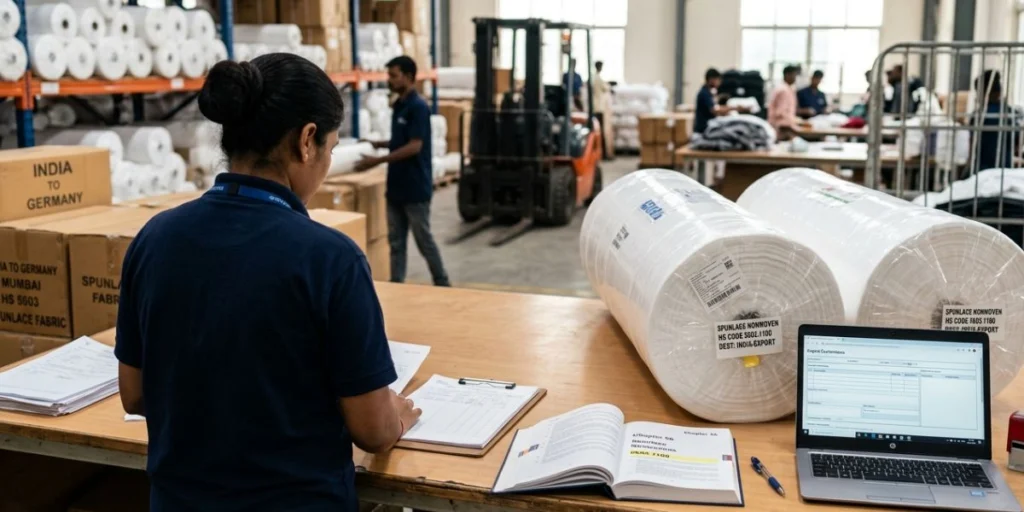 Spunlace nonwoven fabric rolls for export with HS code classification guide in India for hygiene, medical, wipes, and industrial applications.
