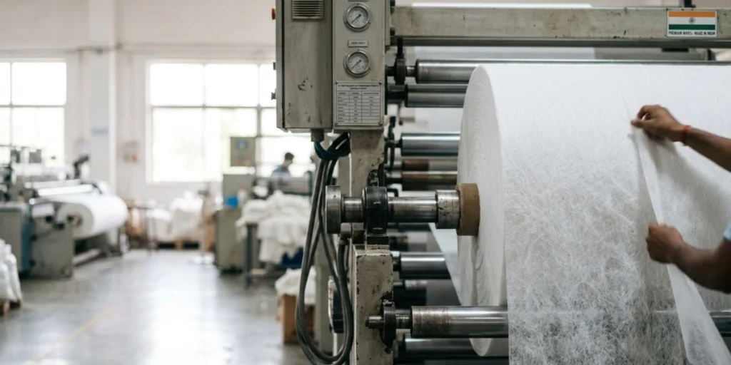 50 GSM spunlace nonwoven fabric roll manufactured in India for premium wet wipes, industrial wipes, cosmetic wipes, and hygiene applications with soft texture and high absorbency.