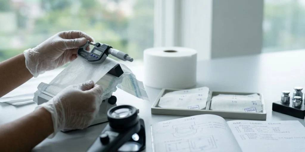 EDANA QAP AHP compliant nonwoven fabric for absorbent hygiene products in India, used in sanitary pads, diapers, underpads, and hygiene manufacturing applications.