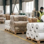 Oil absorbent nonwoven fabric rolls manufactured in India for industrial spill control, chemical absorption, and oil cleanup applications.