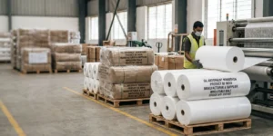 Oil absorbent nonwoven fabric rolls manufactured in India for industrial spill control, chemical absorption, and oil cleanup applications.
