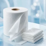 Soft and durable nonwoven fabric used as raw material for disinfectant and sanitizing wipes.