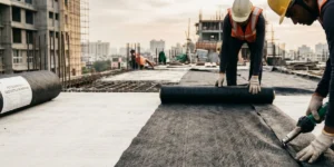 Polyester PET nonwoven geotextile membrane roll for construction and roofing applications in India with high tensile strength and waterproof performance.
