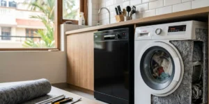 Home appliance acoustic nonwoven fabric for dishwasher and washing machine noise insulation in India, designed for sound absorption, vibration damping, and thermal stability.