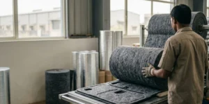Automotive acoustic insulation nonwoven fabric manufactured in India for vehicle soundproofing, noise reduction, thermal insulation, and interior automotive applications.