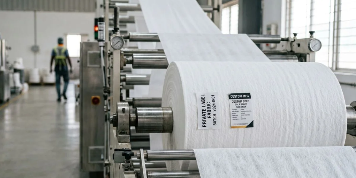 Custom spunlace nonwoven fabric OEM manufacturer in India offering private label production, custom specifications, roll goods, wipes fabric, and industrial nonwoven solutions for global buyers.