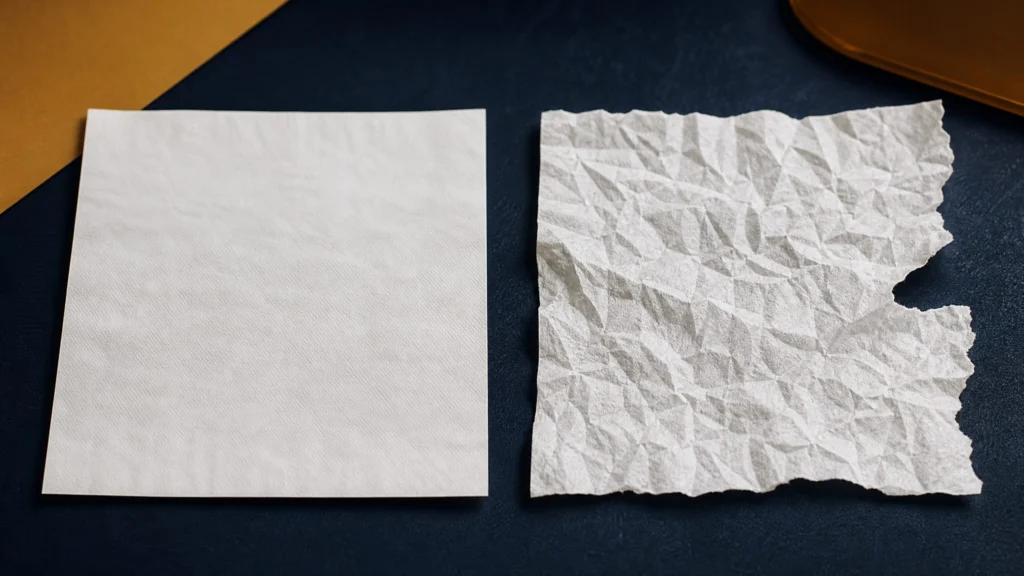Carrier tissue paper intact versus normal tissue torn