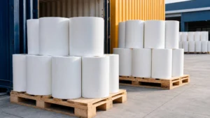 Carrier tissue paper rolls on pallets ready for export